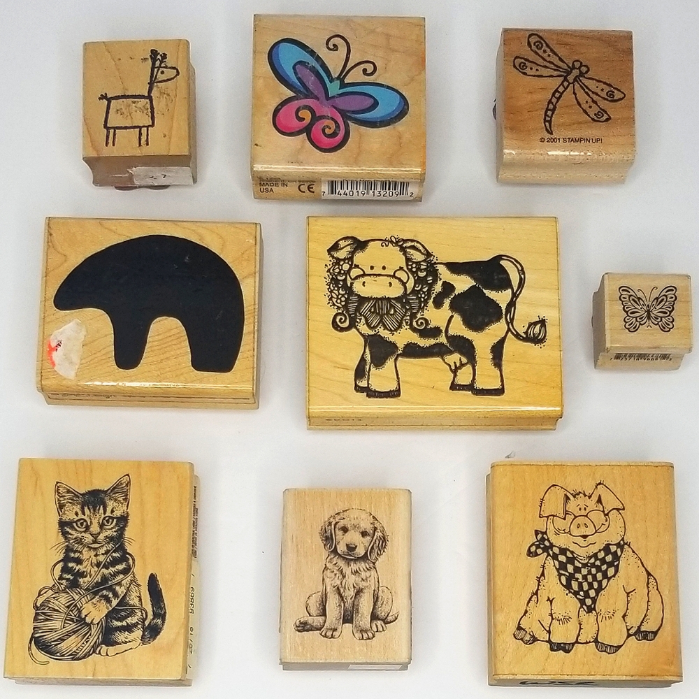 Insect/Bug and Animal Wooden Rubber Stamp Lot- Includes Nine Pieces